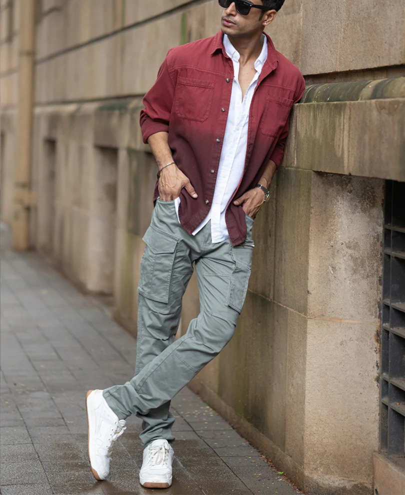 Brick Red Ombre Shirt With Pockets 100% Cotton - Image 6