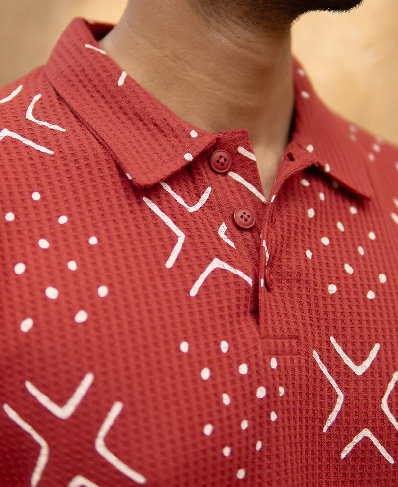 Brick Red Printed Polo T-Shirt 100% Cotton - Image 3