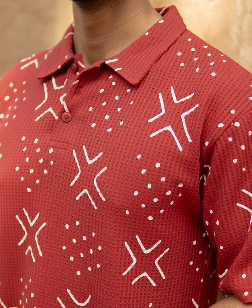 Brick Red Printed Polo T-Shirt 100% Cotton - Image 4