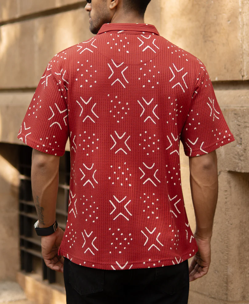 Brick Red Printed Polo T-Shirt 100% Cotton - Image 5