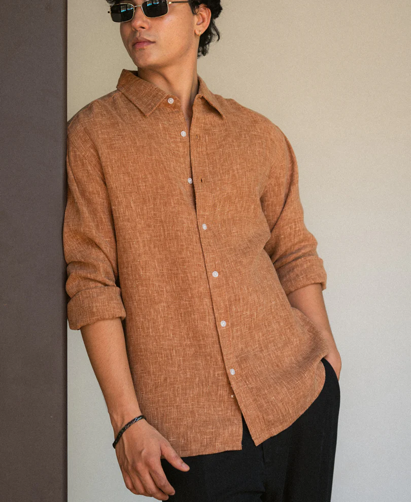 Brick Structured Linen Blend Shirt - Image 2