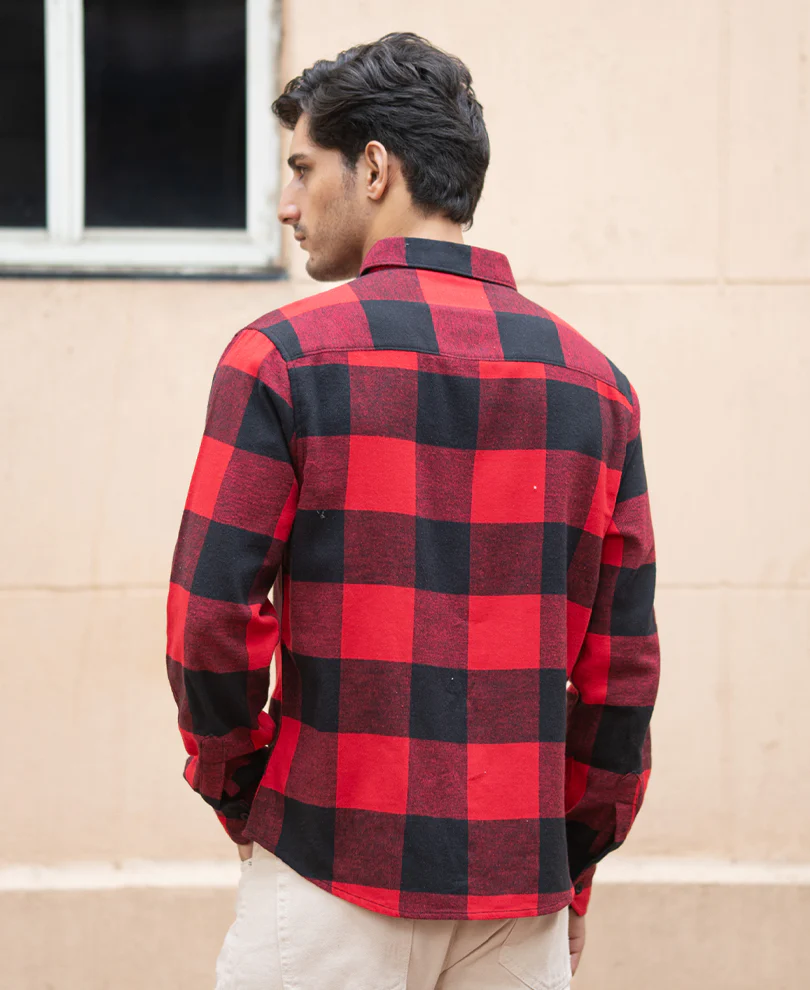 Bright Red Flannel Checks Shirt 100% Cotton - Image 6