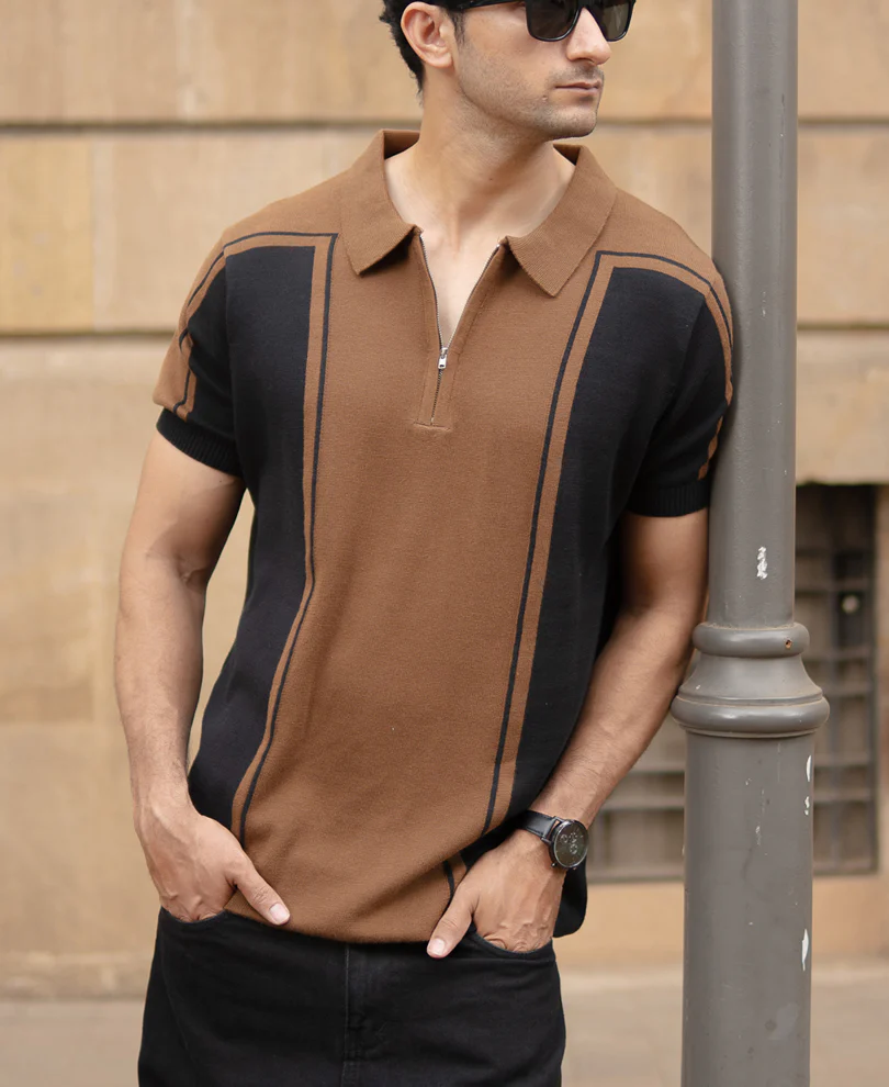 Brown And Black Panelled T-Shirt 100% Cotton - Image 2