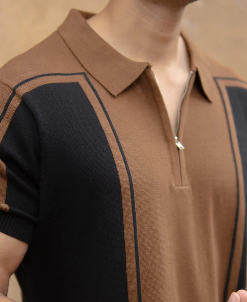 Brown And Black Panelled T-Shirt 100% Cotton - Image 3