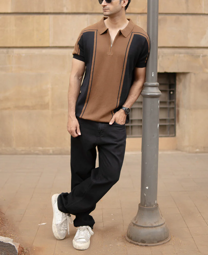 Brown And Black Panelled T-Shirt 100% Cotton - Image 6