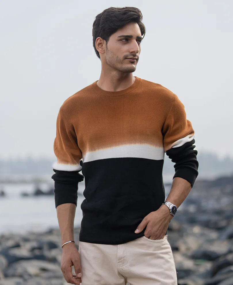Brown And Black Stripe Knit T-Shirt 100% Cotton - Image 2
