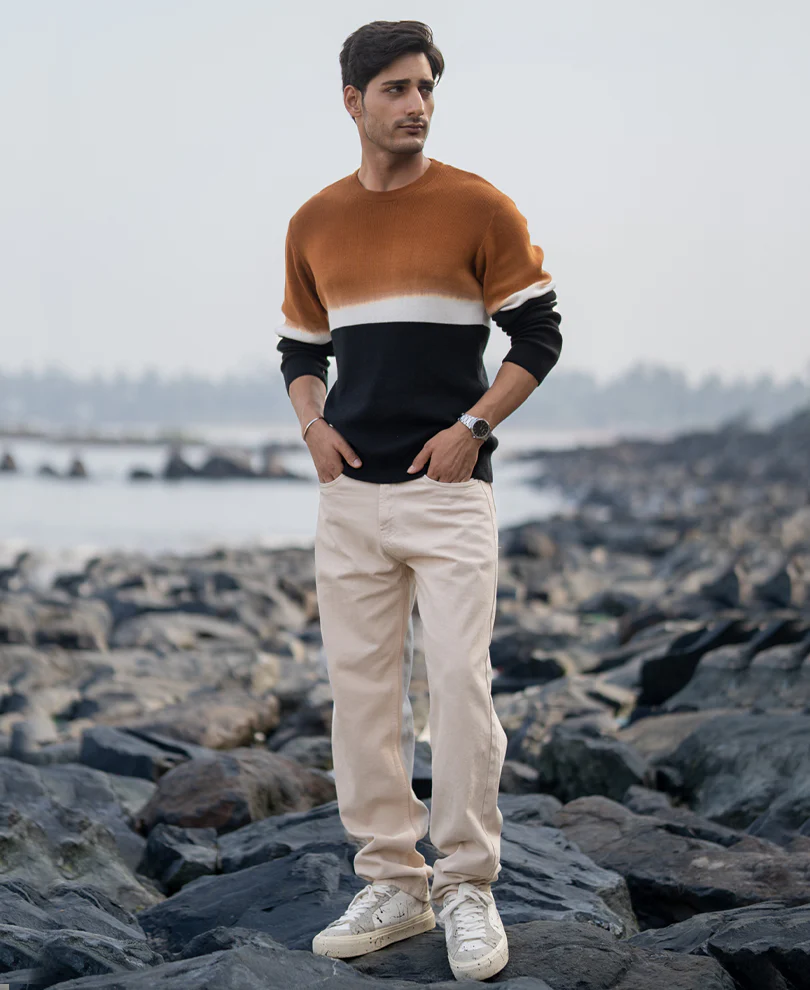 Brown And Black Stripe Knit T-Shirt 100% Cotton - Image 6