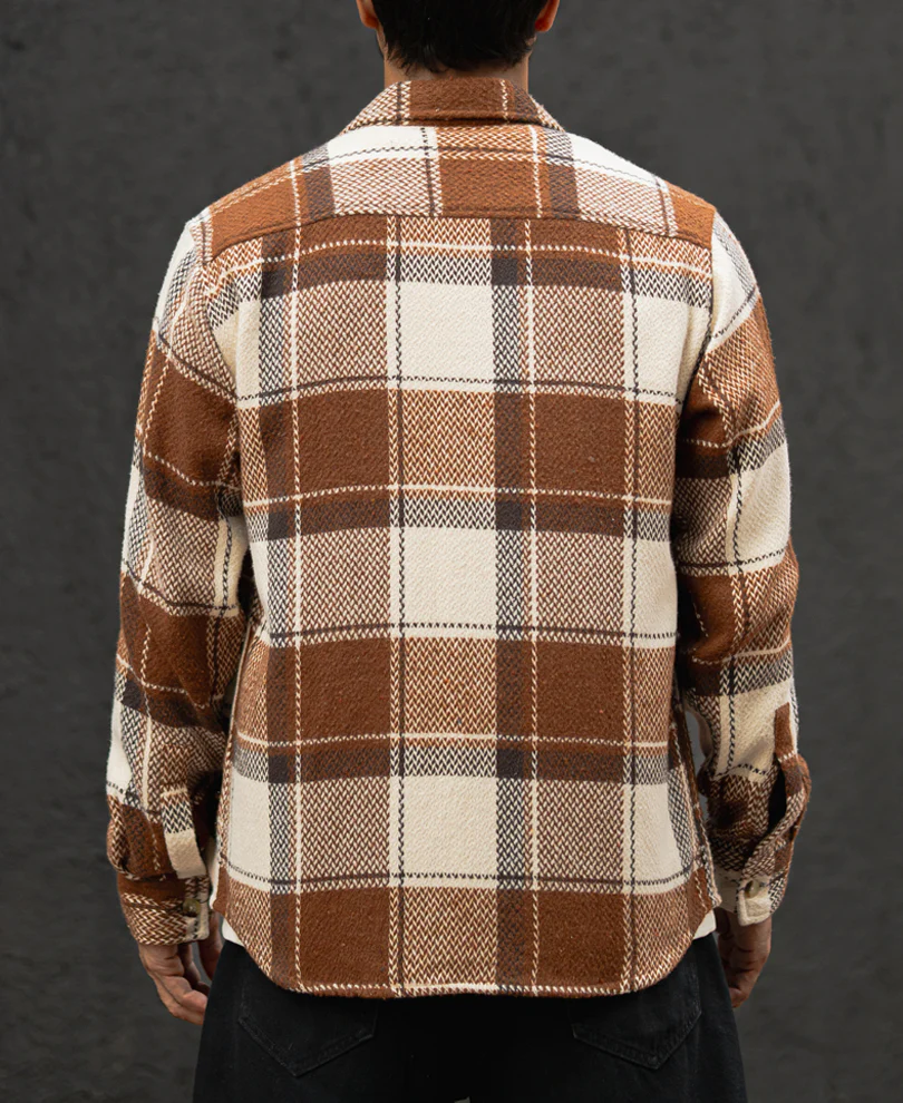 Brown And Off-White Checked Regular Fit Full Sleeves Shirt - Image 3