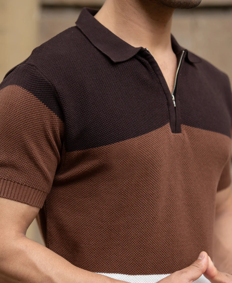 Brown & Beige Stripe Knit T-Shirt 100% Cotton - Image 4