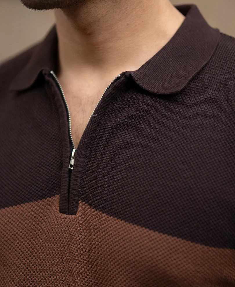 Brown & Beige Stripe Knit T-Shirt 100% Cotton - Image 5