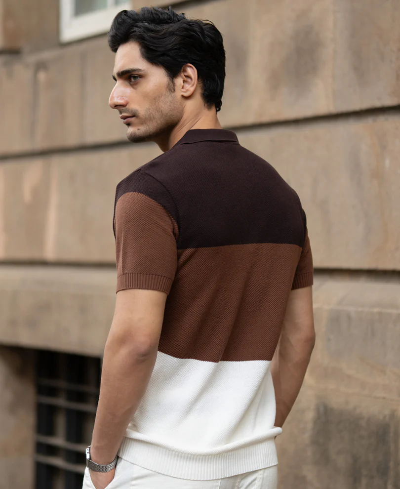 Brown & Beige Stripe Knit T-Shirt 100% Cotton - Image 6