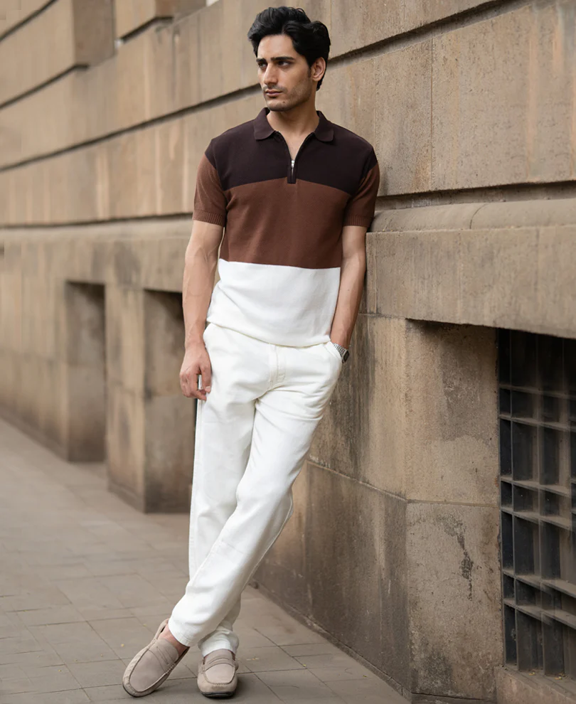 Brown & Beige Stripe Knit T-Shirt 100% Cotton - Image 7