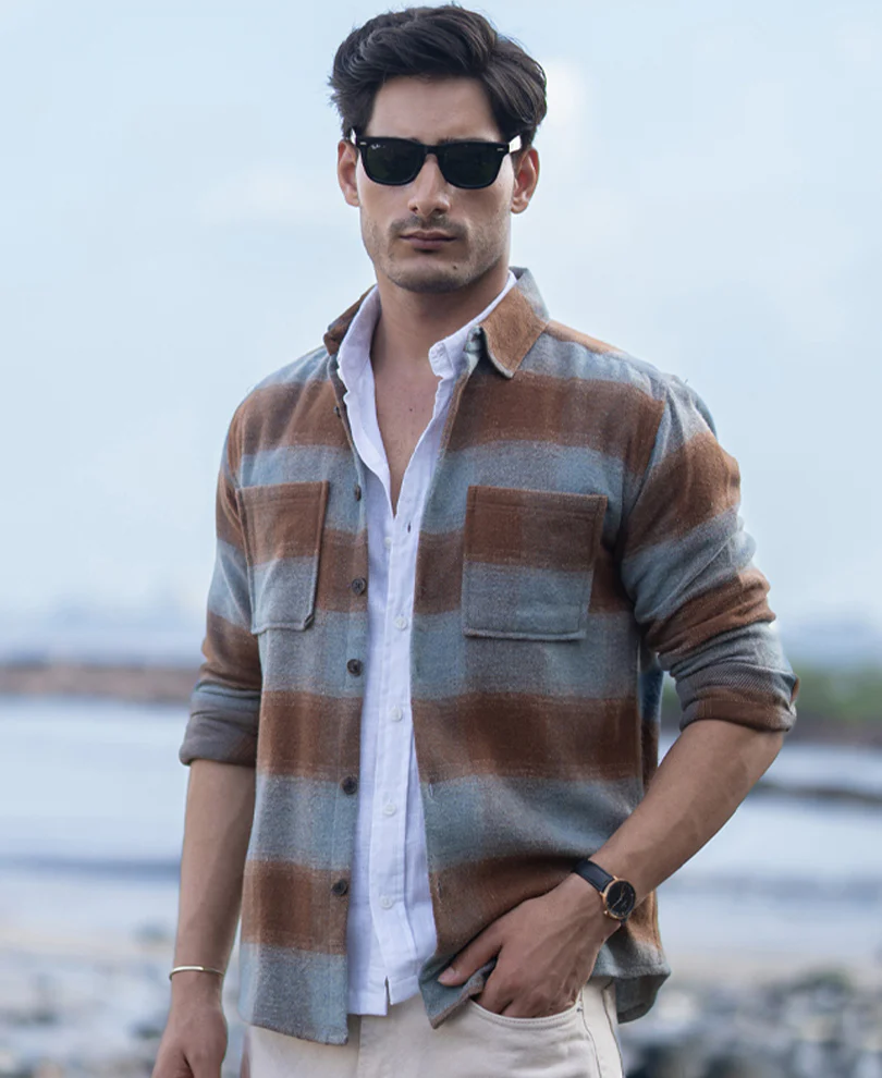 Brown Brushed Checks Shirt - Image 2
