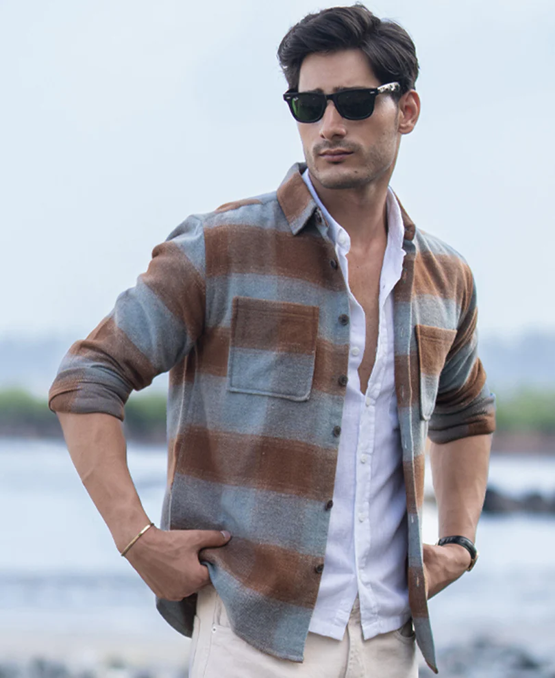 Brown Brushed Checks Shirt - Image 4