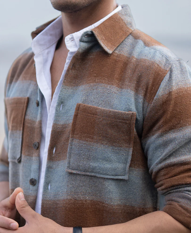 Brown Brushed Checks Shirt - Image 5