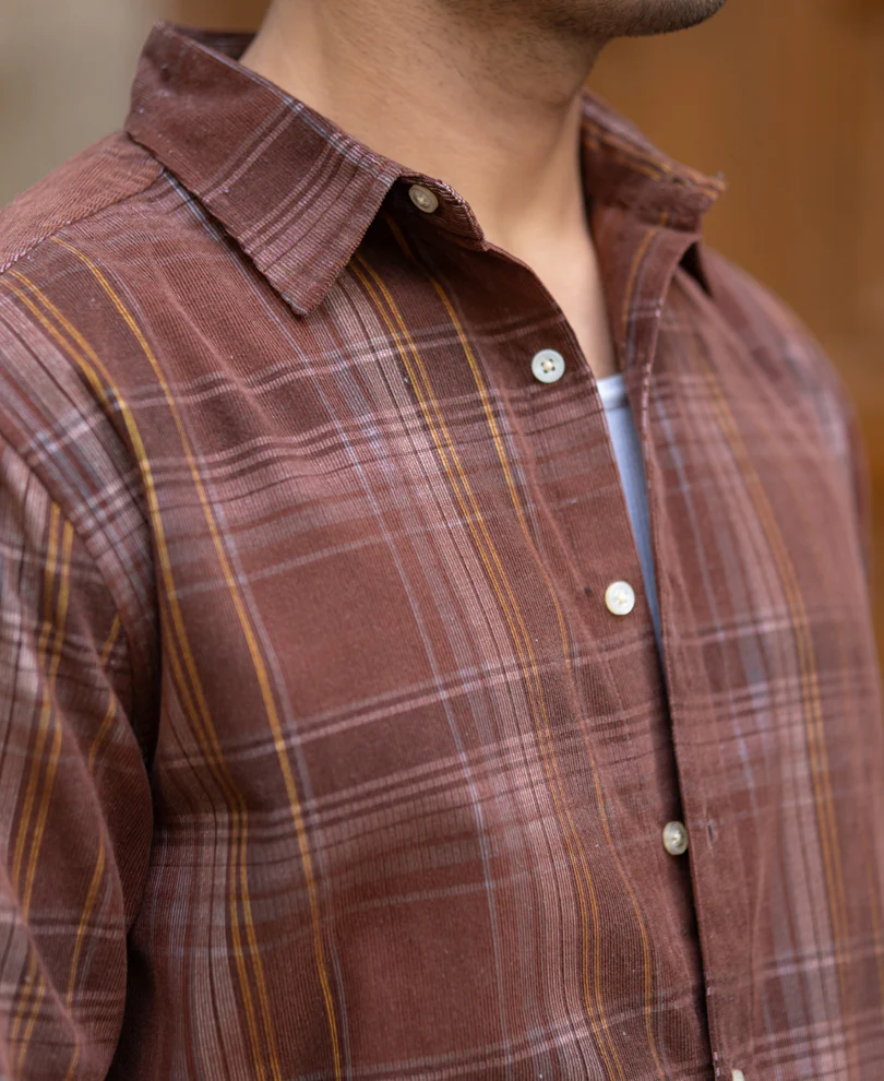 Brown Corduroy Check Shirt 100% Cotton - Image 4