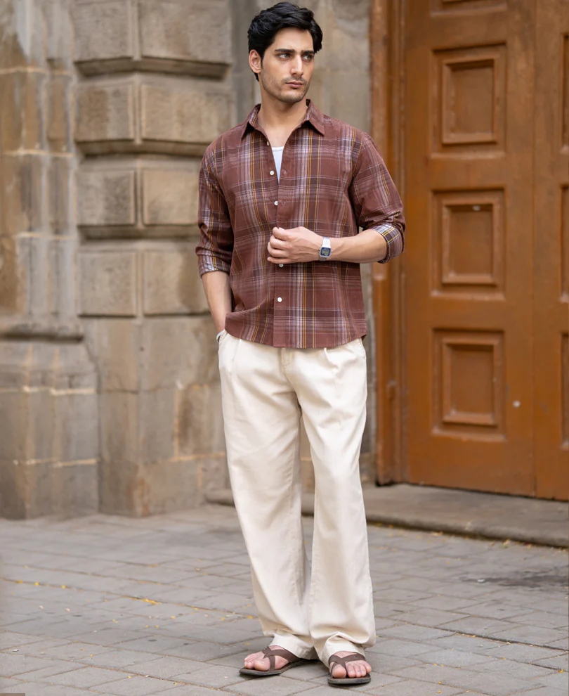 Brown Corduroy Check Shirt 100% Cotton - Image 7