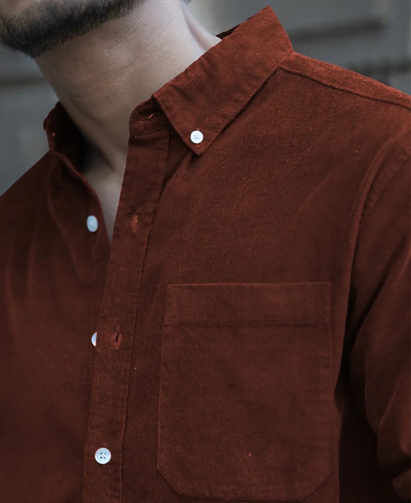 Brown Corduroy Regular Fit Full Sleeves Shirt 100% Cotton - Image 3
