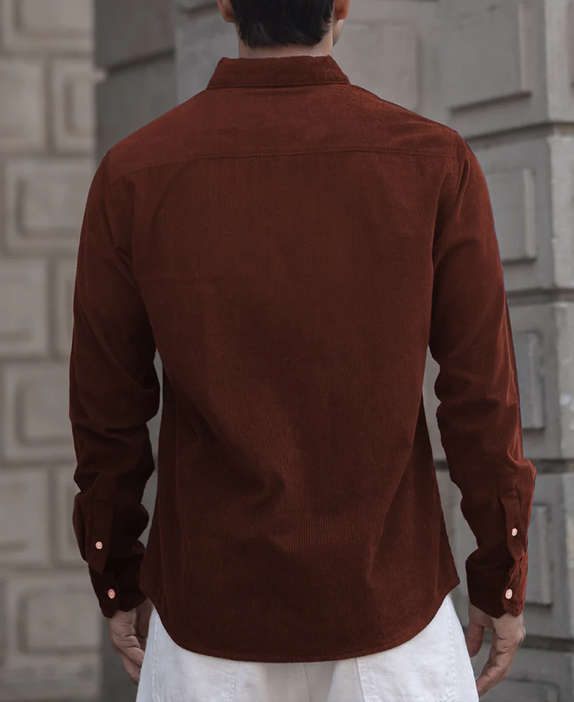 Brown Corduroy Regular Fit Full Sleeves Shirt 100% Cotton - Image 4