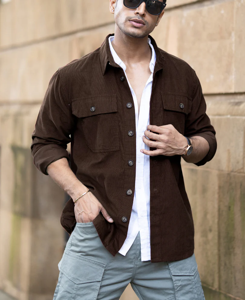 Brown Corduroy Shirt With Pockets 100% Cotton - Image 2