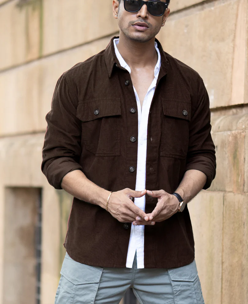 Brown Corduroy Shirt With Pockets 100% Cotton - Image 3