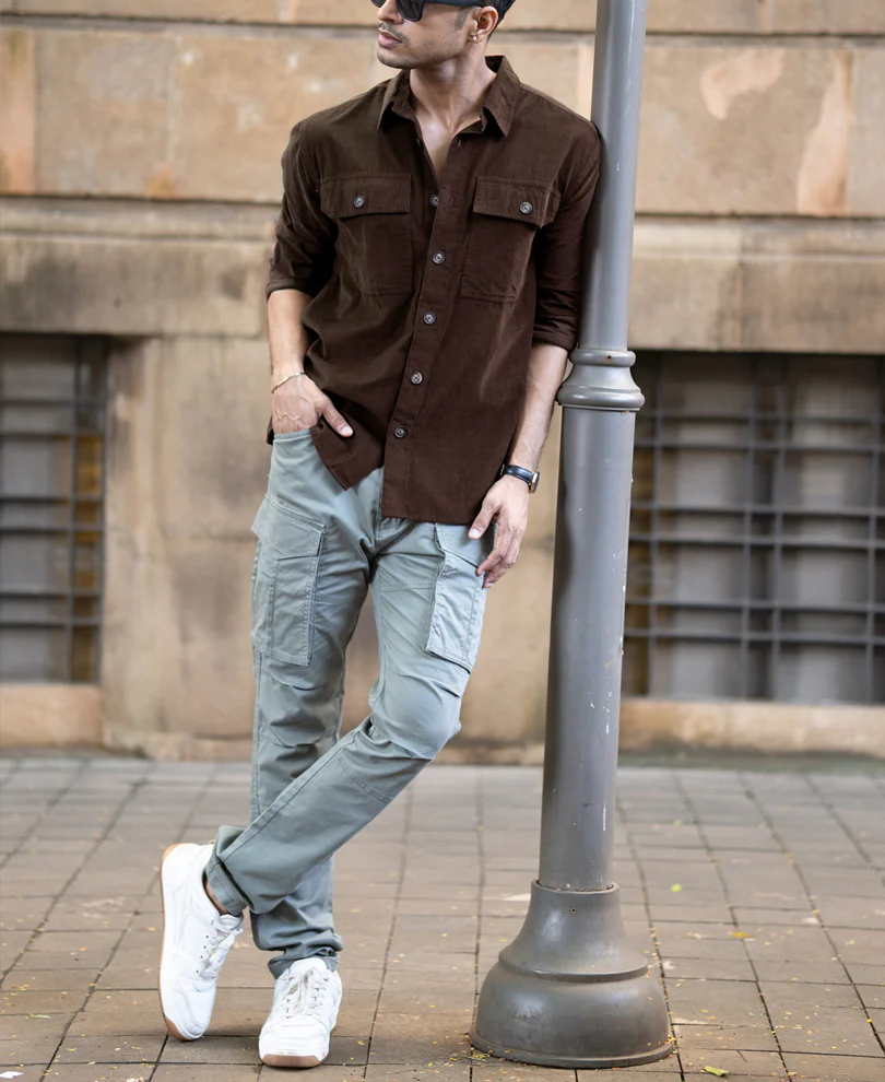 Brown Corduroy Shirt With Pockets 100% Cotton - Image 5