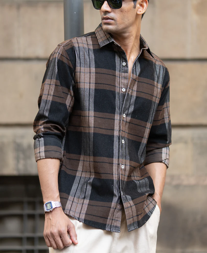 Brown Coudroy Checks Shirt - Image 2