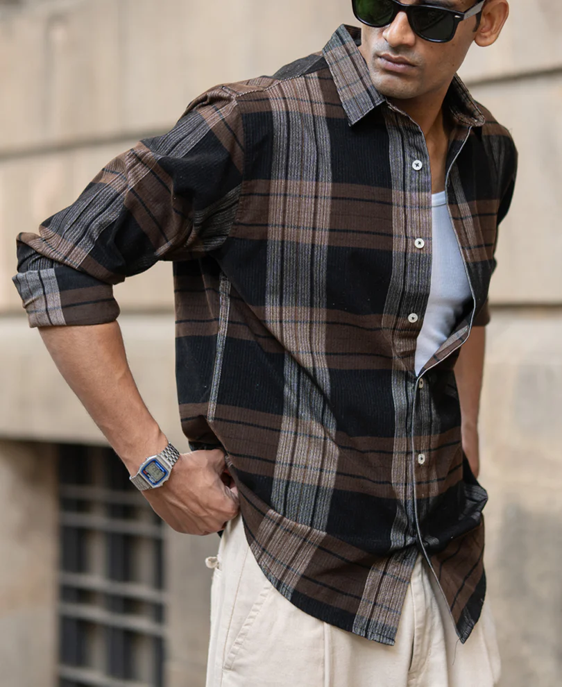 Brown Coudroy Checks Shirt - Image 3