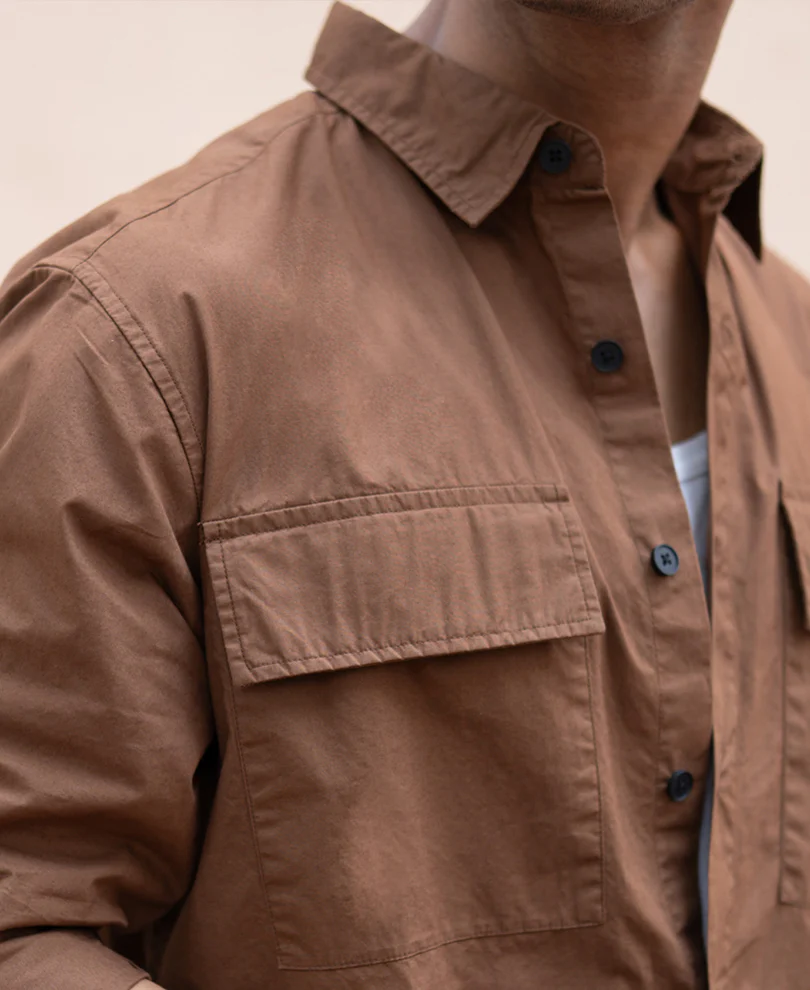 Brown Double Pocket Lightweight Shirt 100% Cotton - Image 3