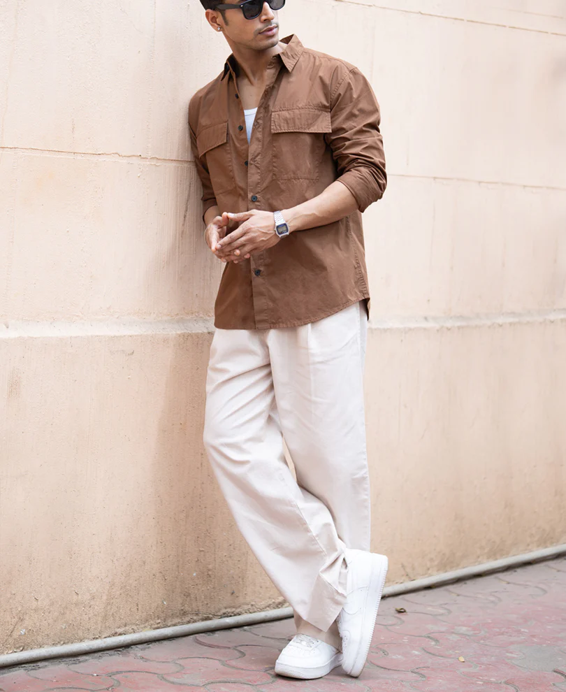 Brown Double Pocket Lightweight Shirt 100% Cotton - Image 6