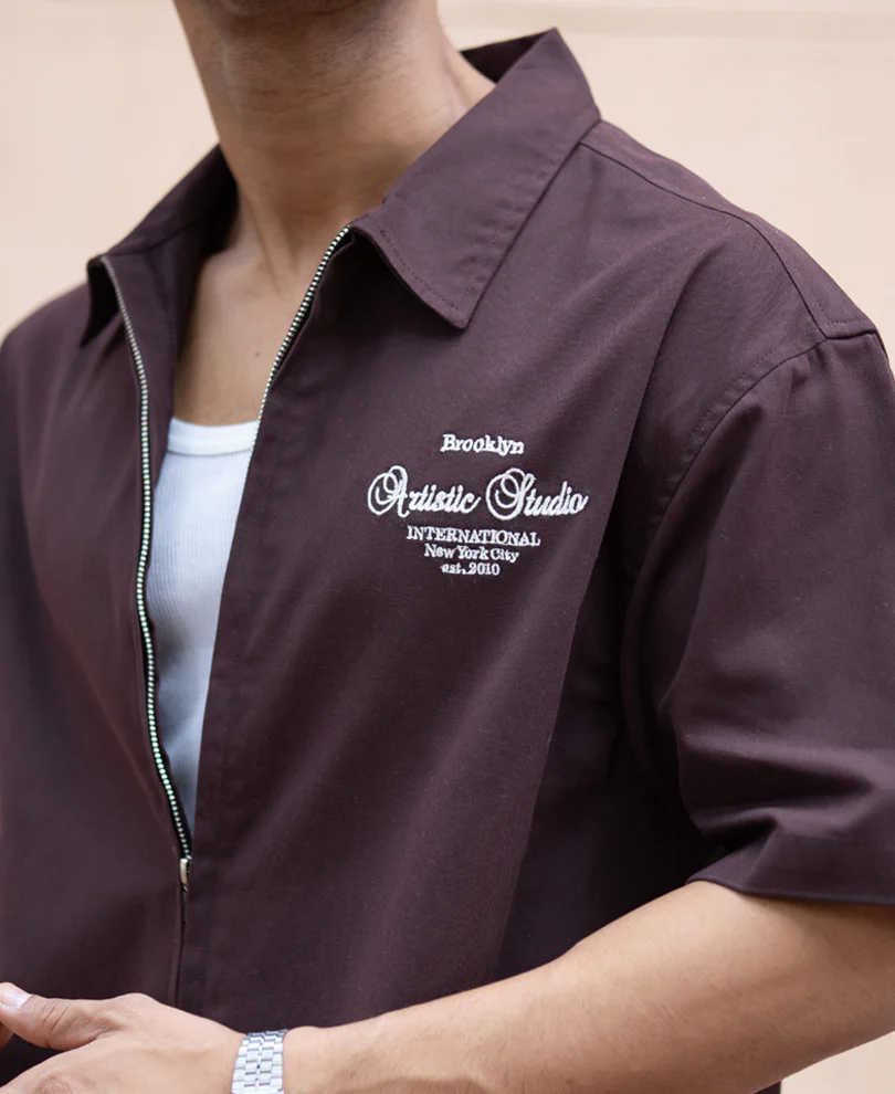Brown Embroidered Boxy Shirt 100% Cotton - Image 4
