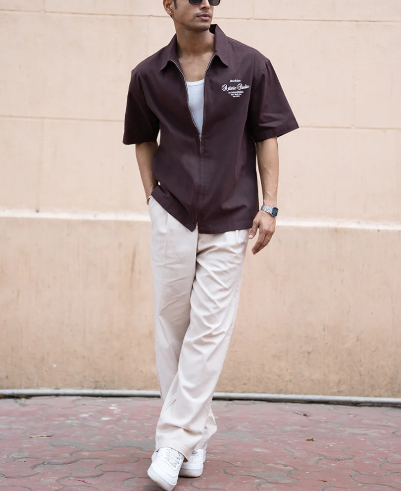 Brown Embroidered Boxy Shirt 100% Cotton - Image 6