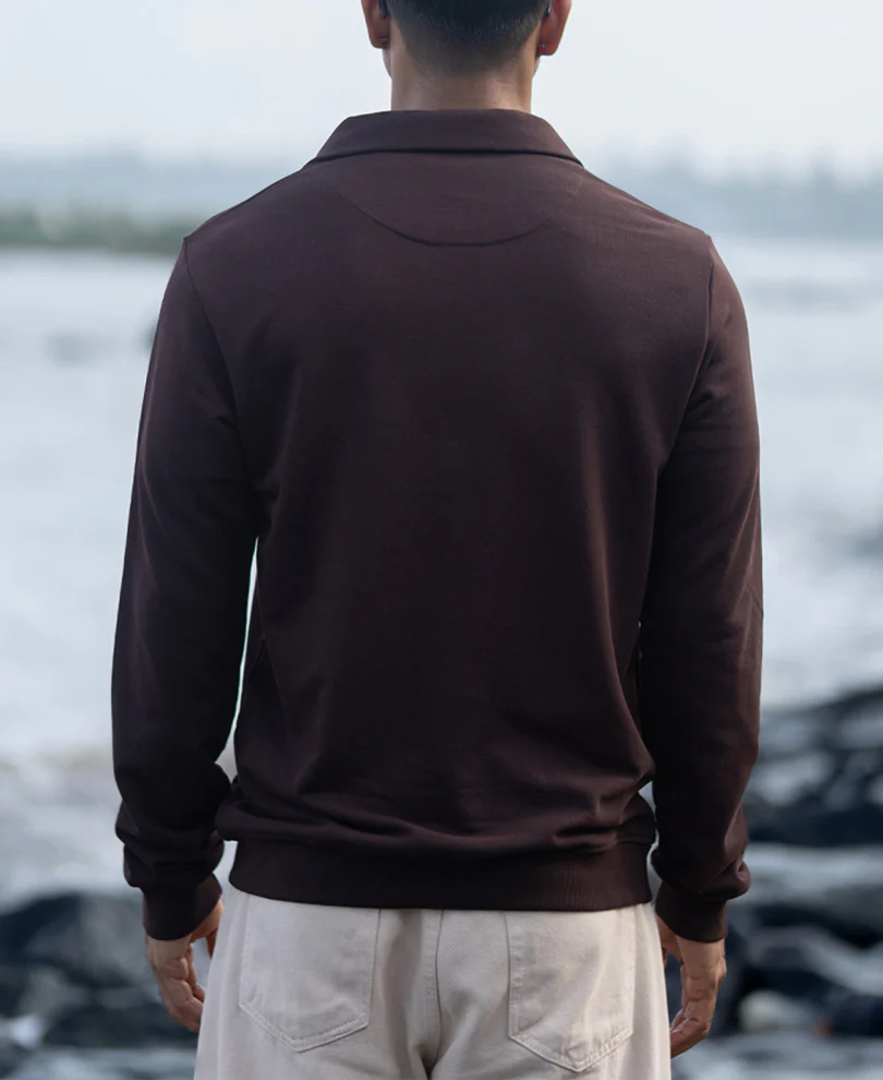 Brown Embroidered Quarter Zip T-Shirt - Image 6