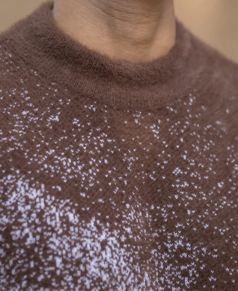 Brown Fuzzy Jacquard Knit T-Shirt - Image 3