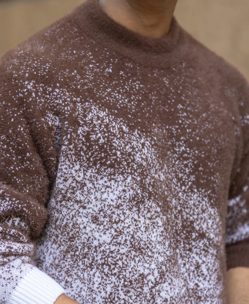 Brown Fuzzy Jacquard Knit T-Shirt - Image 4