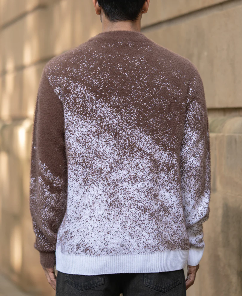 Brown Fuzzy Jacquard Knit T-Shirt - Image 5