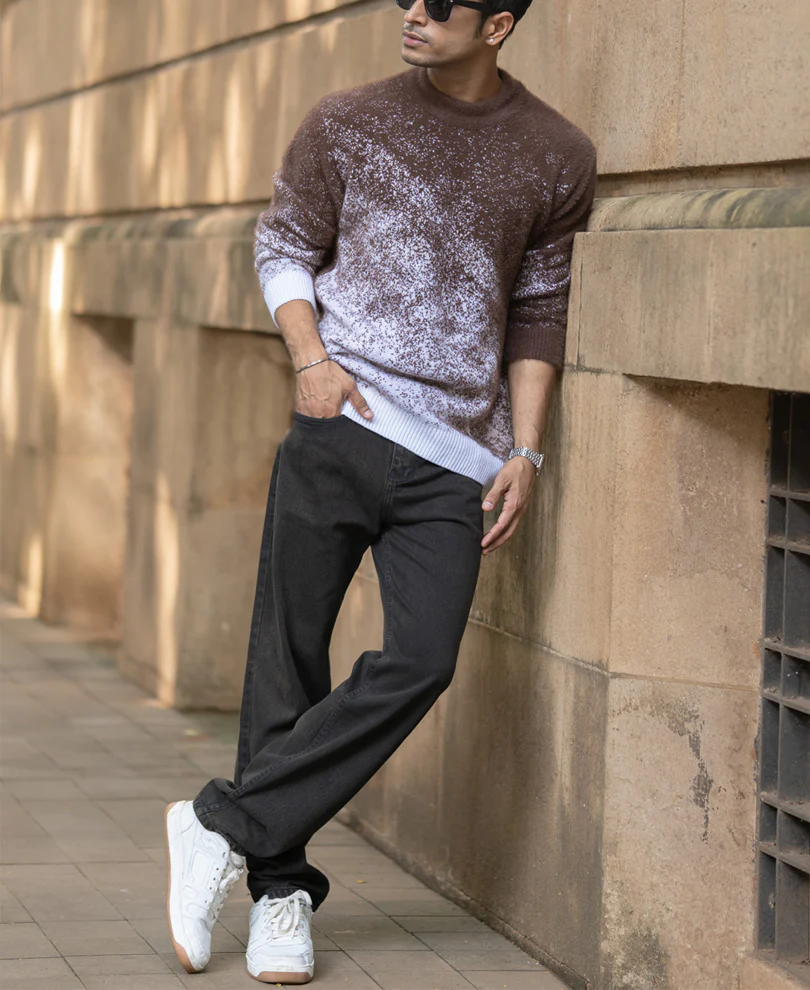Brown Fuzzy Jacquard Knit T-Shirt - Image 6