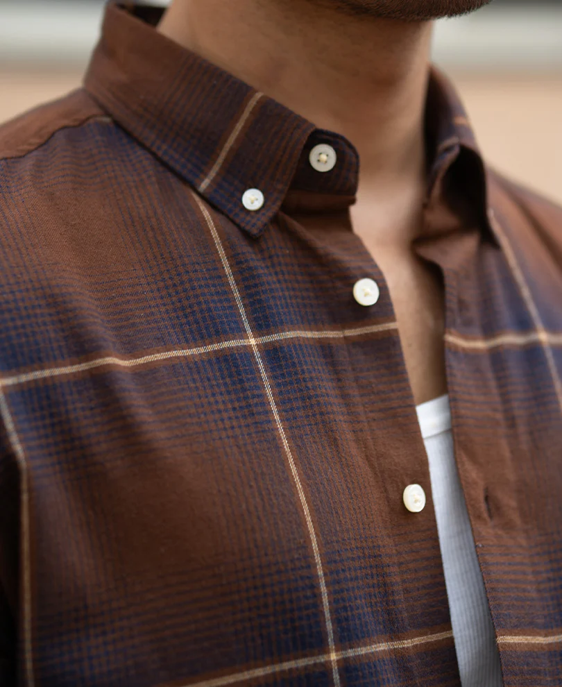 Brown Lightweight Checks Shirt 100% Cotton - Image 4