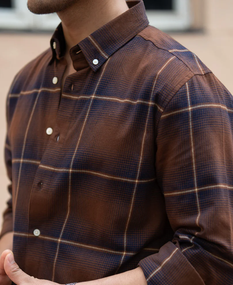 Brown Lightweight Checks Shirt 100% Cotton - Image 5