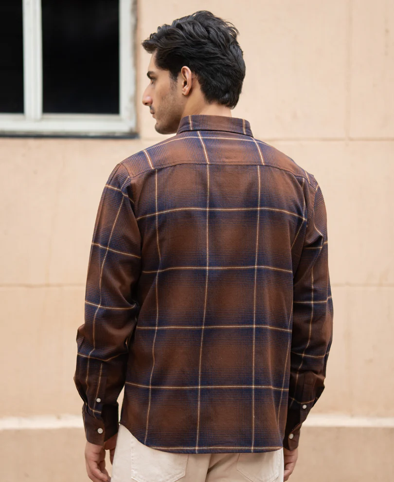 Brown Lightweight Checks Shirt 100% Cotton - Image 6