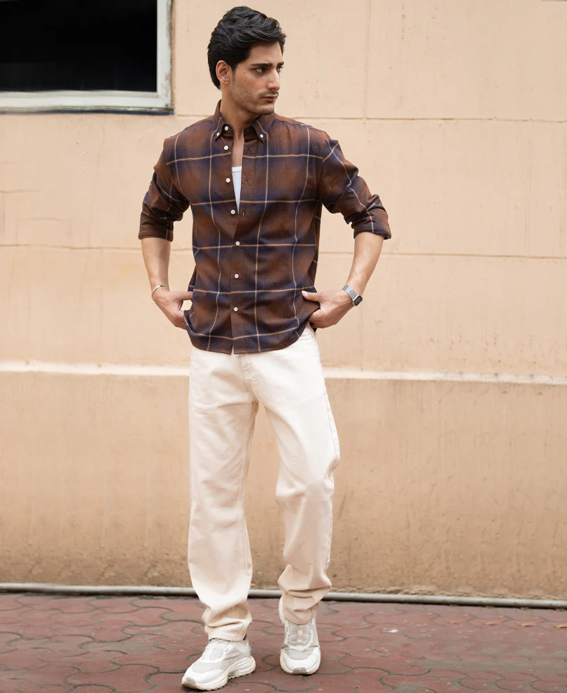 Brown Lightweight Checks Shirt 100% Cotton - Image 7