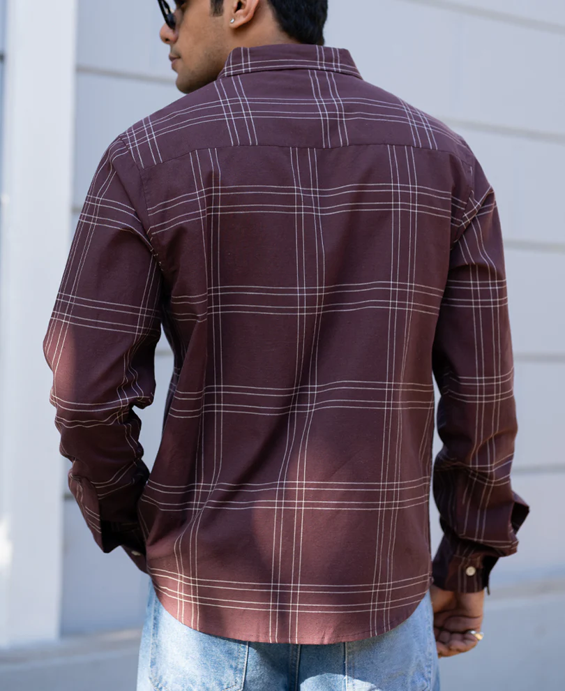 Brown Linen Blend Checks Shirt 100% Cotton - Image 5