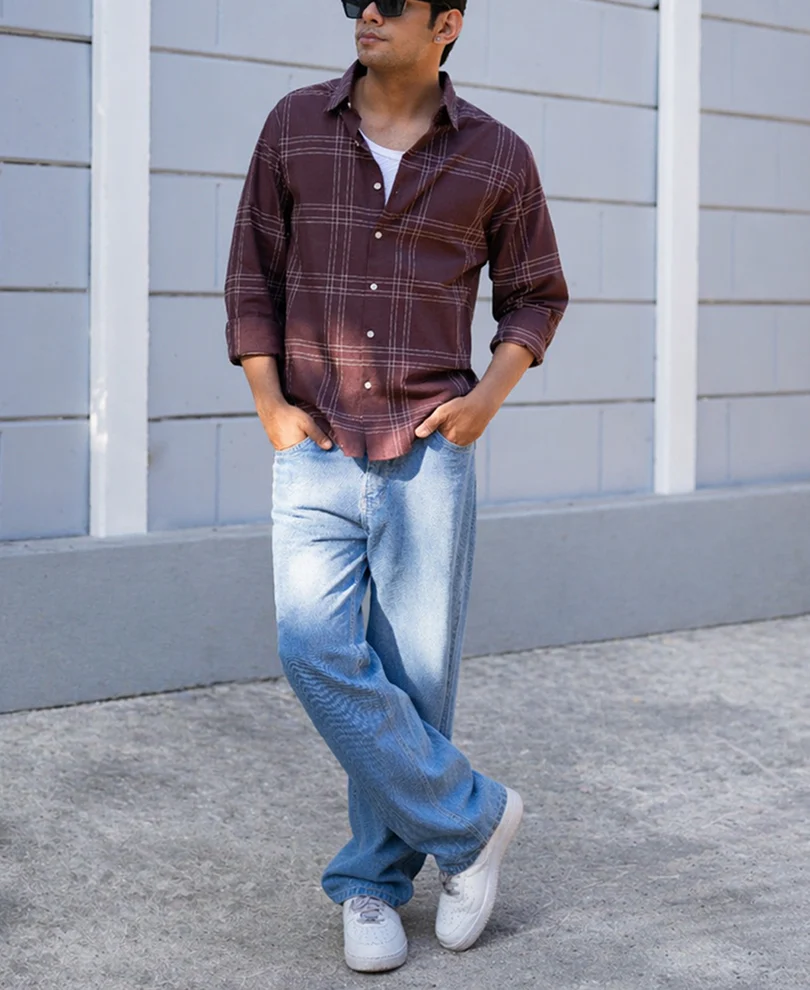 Brown Linen Blend Checks Shirt 100% Cotton - Image 6