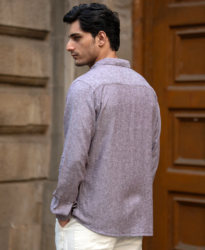 Brown Linen Blend Slub Shirt - Image 4