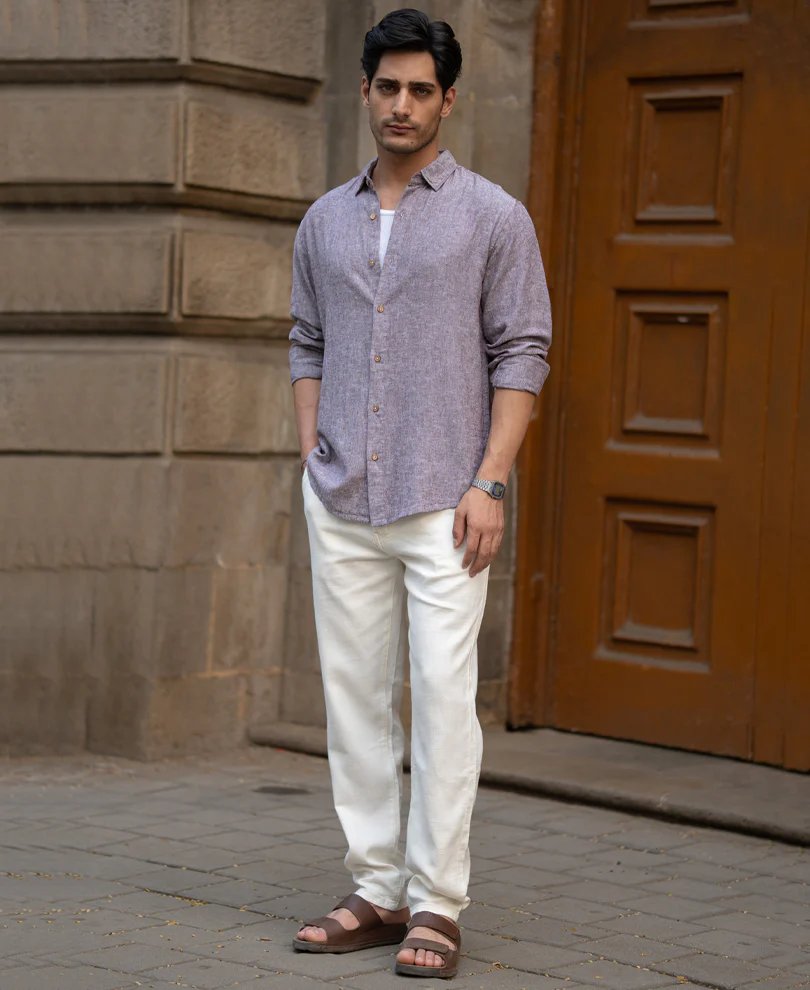 Brown Linen Blend Slub Shirt - Image 5