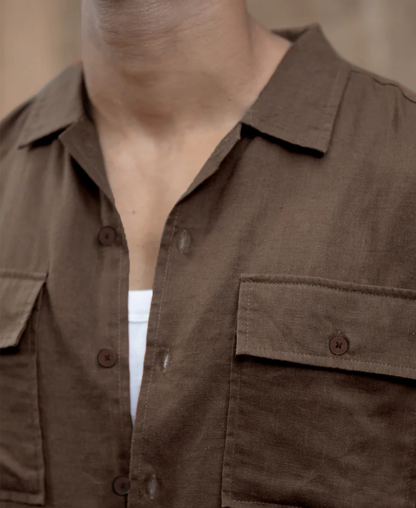 Brown Linen Double Pocket Shirt - Image 5