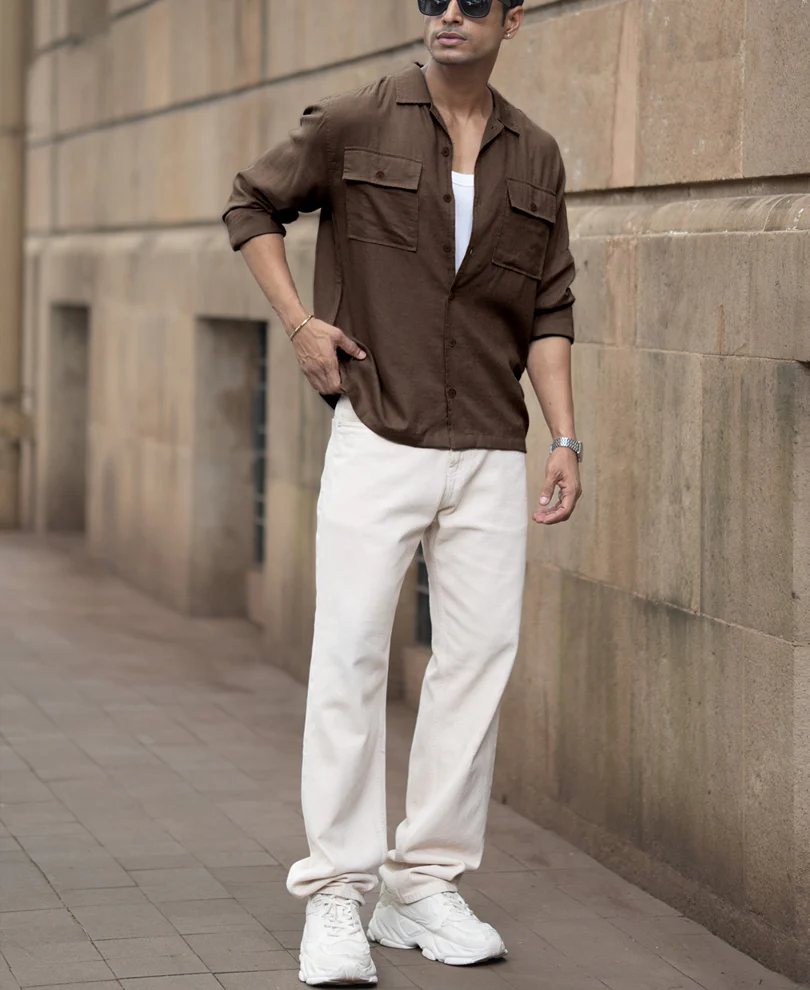 Brown Linen Double Pocket Shirt - Image 6
