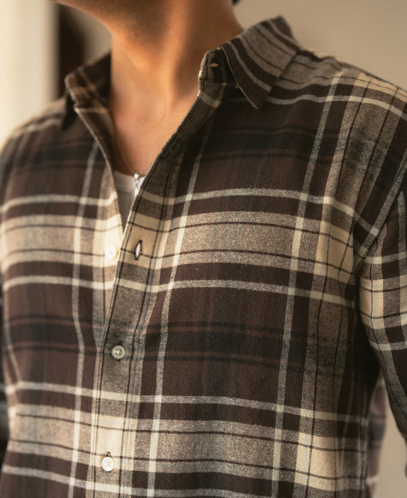 Brown & Off-White Structured Checks Shirt 100% Cotton - Image 3