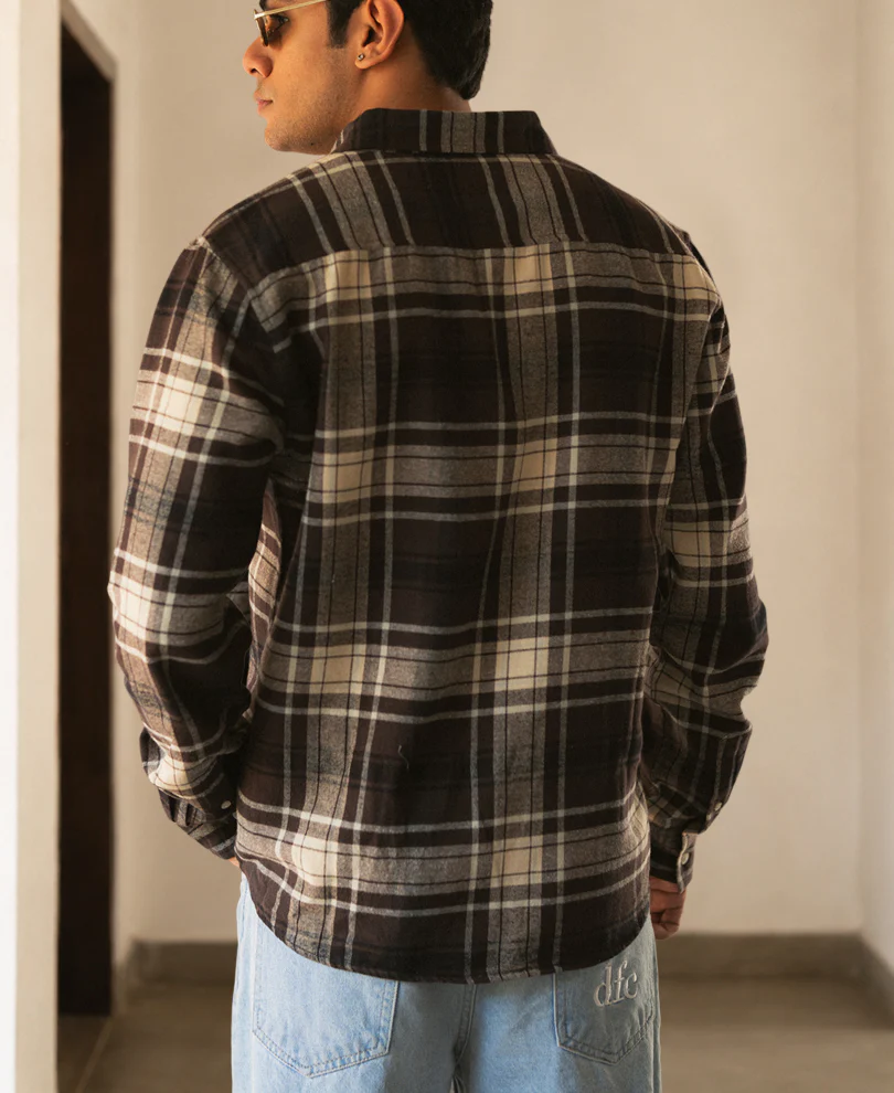 Brown & Off-White Structured Checks Shirt 100% Cotton - Image 4