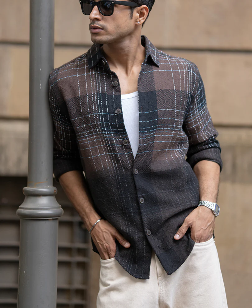 Brown Ombre Checks Shirt - Image 2
